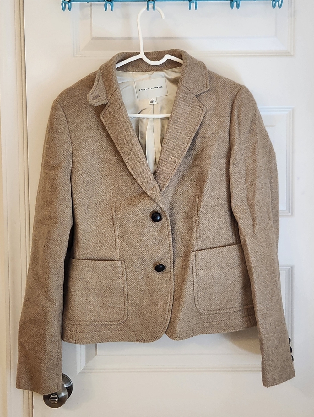 Womens Banana Republic Tweed Blazer Jacket Size Beige Tan Size 12 #N1356